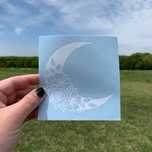 Crescent Moon Decal, Celestial Sticker, Floral Moon, Boho Decal, Laptop Decal-decals