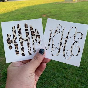 Leopard Monogram Decal, Leopard Monogram, Cheetah Decal, Cheetah Monogram, Monogram Decal, Yeti Decal, Phone Decal, Car Decal