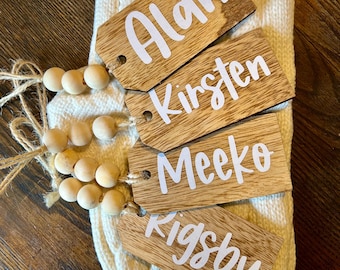 Personalized Wood Christmas Stocking Tag, Farmhouse Decor