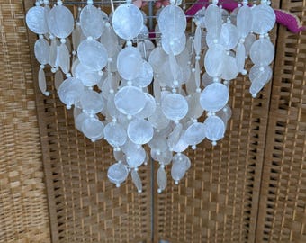 Vintage Capiz Shell Light Shade Tiered Chandelier Pendant Boho - 2 Available
