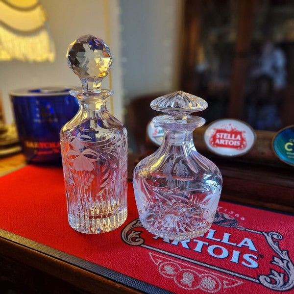 Pair of Royal Brierley Fuchsia Heavy Crystal Glass Decanters Marked '16' & '4'  Barware Home Bar Mancave Cocktail Whisky Wine Brandy Gifts