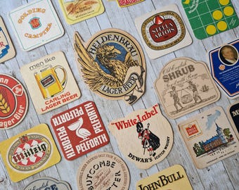 Vintage Beer Mats Coasters - Mixed Brewerania, Mancave Bar Decor (Set of 20)
