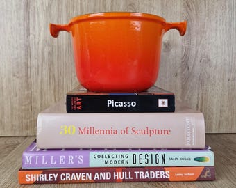 Vintage Le Creuset Cast Iron Fondue Pot With Handles Volcanic Orange *Pot Only* Made in France