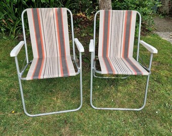 Vintage Retro 70s Garden Deck Chairs Folding Caravan Campervan Beach Festival Outdoor Garden Striped Deck Chairs