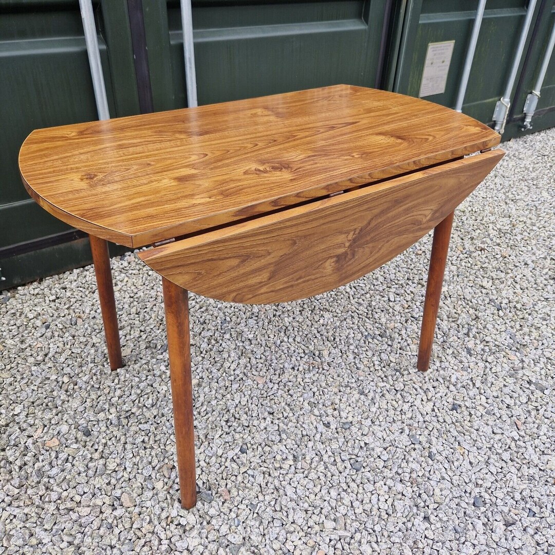 Vintage Formica Drop Leaf Circular Dining Table Folding Table