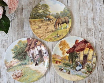 Set of 3 Vintage 1980s Collectible Plates Cottagecore Farmhouse Country Decorative Plates British Vintage English Countryside