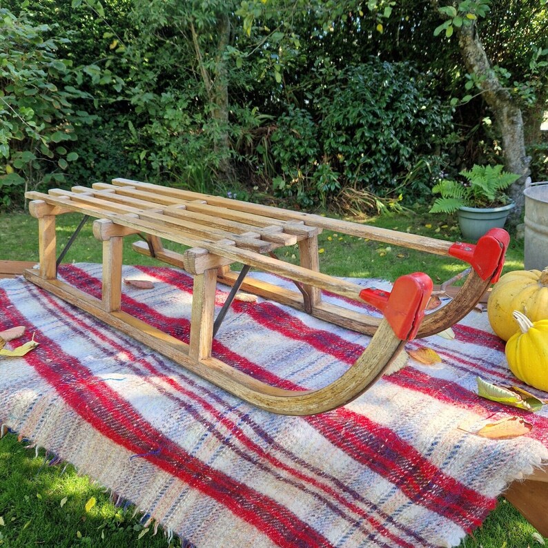 Vintage Wooden Snow Sledge Sled Sleigh  Christmas Décor  image 1