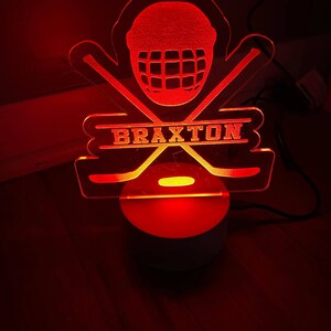 Custom Hockey themed engraved acrylic nightlight