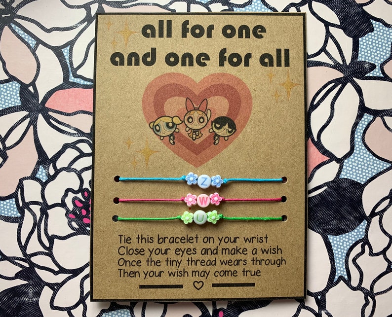 Powerpuff girls inspired Wish Bracelet Bubbles Blossom All 3 on one card
