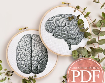 Anatomical Brain Cross Stitch Pattern, Medical Science (PDF)