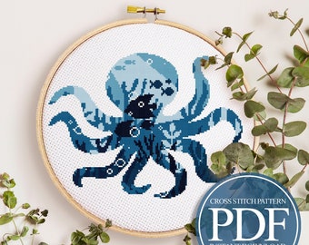 Octopus Cross Stitch Pattern, Modern Sea Design (PDF Pattern)