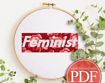 Feminist Floral Cross Stitch Pattern, Funny Modern Embroidery (PDF Pattern)