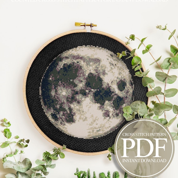 Moon Cross Stitch Pattern, Easy Space Design (PDF)