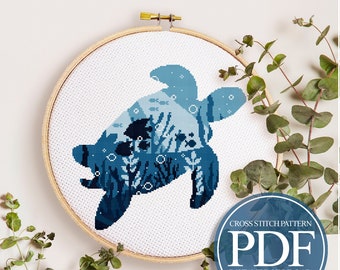 Sea Turtle Cross Stitch Pattern, Modern Ocean Design (PDF Pattern)