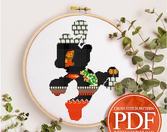 Super Mario Cross Stitch Pattern, Retro 8-bit Embroidery (PDF Pattern)