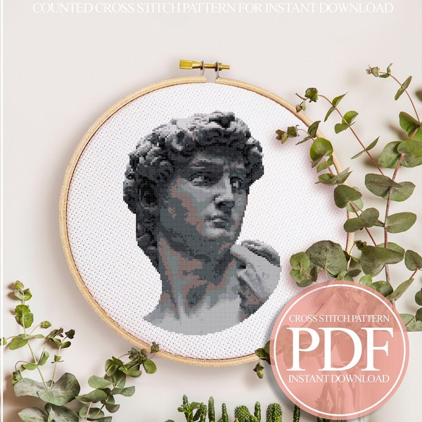 Modern Cross Stitch Pattern Pdf, Statue of David Cross Stitch, Greek Cross Stitch, Statue Cross Stitch, Vintage Cross Stitch Pattern