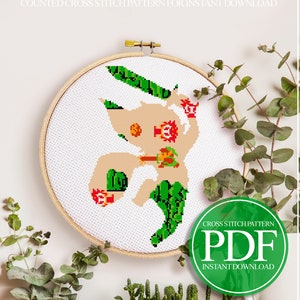 Zelda Cross Stitch Pattern, Link Cross Stitch, Retro Video Game Cross Stitch Pattern, 8-bit Cross Stitch, Instant Download PDF