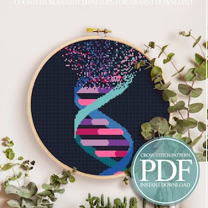 DNA Cross Stitch Pattern, Helix Cross Stitch Pattern, Science Cross Stitch Pattern, Modern Cross Stitch Pattern, Biology Cross Stitch PDF