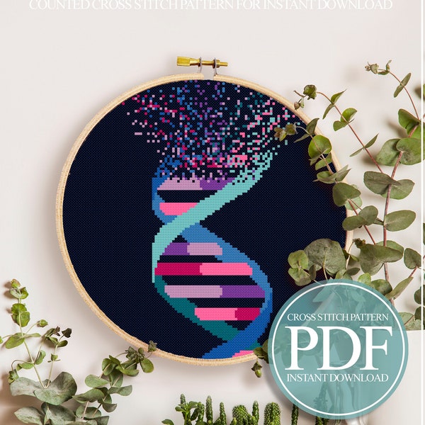 DNA Cross Stitch Pattern, Helix Cross Stitch Pattern, Science Cross Stitch Pattern, Modern Cross Stitch Pattern, Biology Cross Stitch PDF