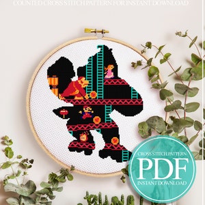 Donkey Kong Cross Stitch Pattern, Super Mario Retro Video Game Cross Stitch, Video Game Cross Stitch, Video Game Embroidery