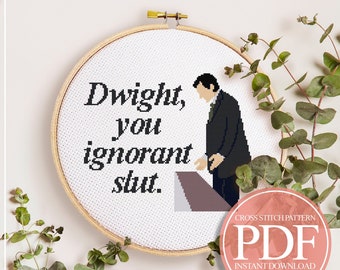 The Office Cross Stitch Pattern, Michael Scott Cross Stitch, Dwight Schrute Cross Stitch, Dwight You Ignorant Slut, Instant Download PDF