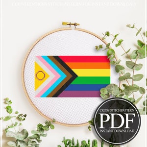 LGBTQ+ Cross Stitch Pattern, Progress Pride Flag Cross Stitch Pattern, Gay Cross Stitch, Lesbian Cross Stitch, Queer Cross Stitch