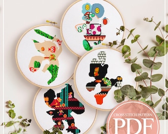 Patrón de punto de cruz de videojuegos retro: Mario, Zelda, Donkey Kong, Yoshi (PDF)