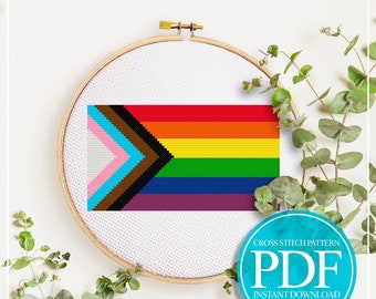 Progress Pride Flag Cross Stitch Pattern (PDF)
