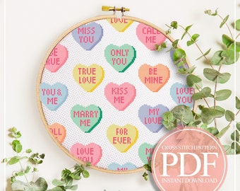 Valentines Cross Stitch Pattern, Love Cross Stitch Pattern, Heart Cross Stitch Pattern, Candy Cross Stitch Pattern Digital Download