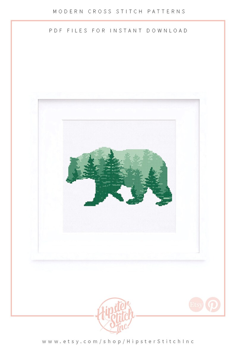 Woodland Cross Stitch Pattern, Forest Cross Stitch Pattern, Bear Cross Stitch Pattern, Nature Cross Stitch Pattern, Beginner Cross Stitch image 4