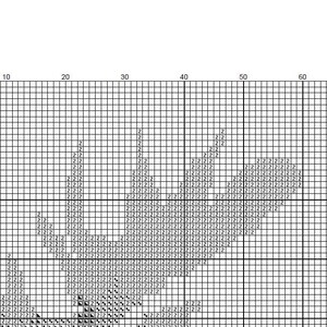May include: Black and white cross stitch pattern of a stylized floral design. The pattern is on a grid with numbers along the sides.