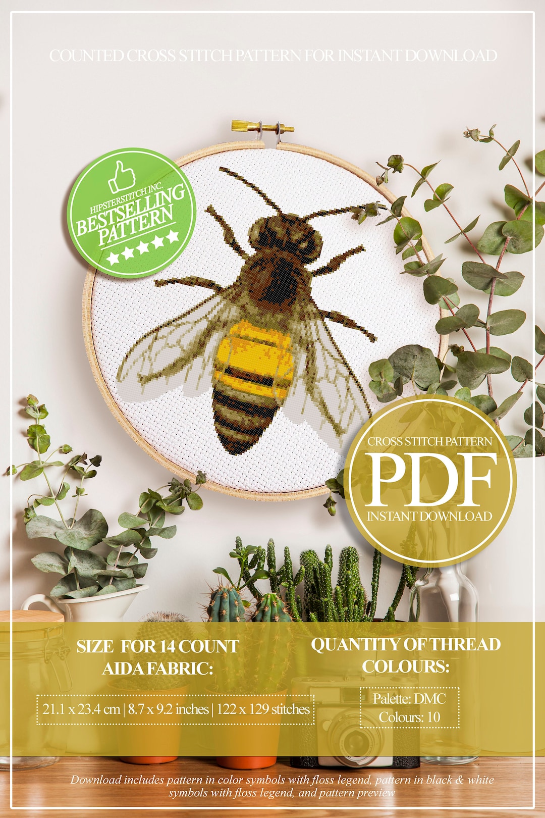 Honey Bee Cross Stitch Pattern, Insect Embroidery (PDF Pattern) - Etsy