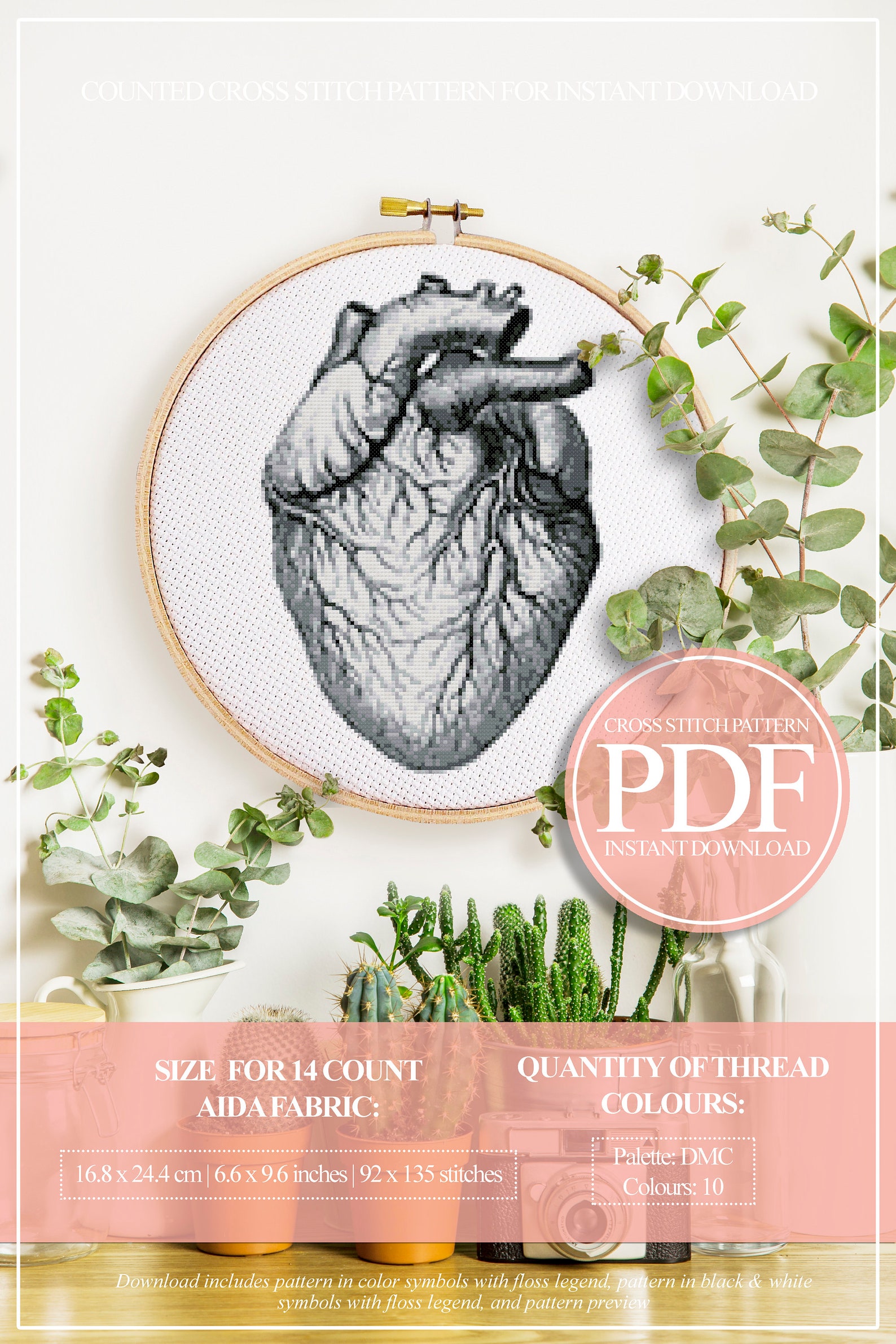 Anatomy Cross Stitch Pattern PDF Anatomical Heart Cross Etsy Australia