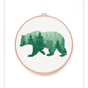 Woodland Cross Stitch Pattern, Forest Cross Stitch Pattern, Bear Cross Stitch Pattern, Nature Cross Stitch Pattern, Beginner Cross Stitch image 3