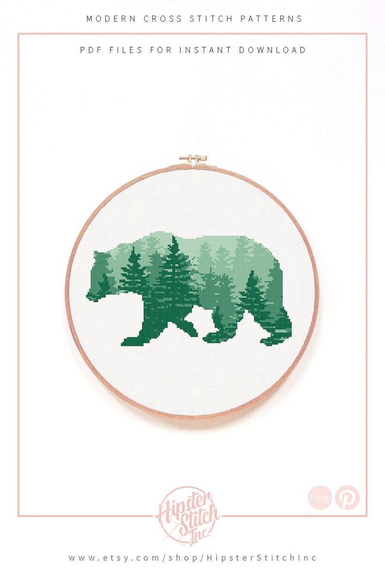 Woodland Cross Stitch Pattern, Forest Cross Stitch Pattern, Bear Cross Stitch Pattern, Nature Cross Stitch Pattern, Beginner Cross Stitch image 3