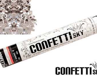 12" Silver Mylar Confetti Cannon | Wedding Favor | Party Popper | Smoke Alternative | Balloon Alternative | Table Decor