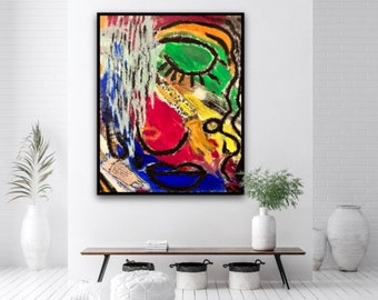 Original Abstract painting, Acrylic on canvas, Picasso Style, Modern Art, Cubism