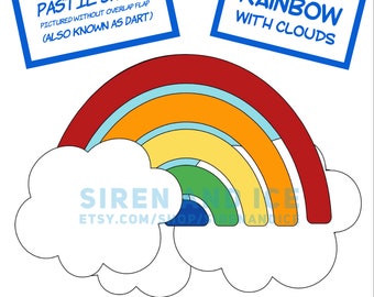 Asymmetrical “Rainbow with clouds” pastie SVG/JPEG digital cut file WITH fold over flap (not pictured)