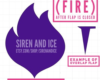 Asymmetrical fire pastie SVG/JPEG digital cut file WITH fold over flap (not pictured)