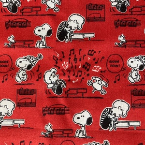 Peanuts Fabric with Schroeder, Snoopy & Woodstock Boogie Down 100% Cotton Fabric. Fat 1/8, Fat Quarters or by the Yard Great for Masks!