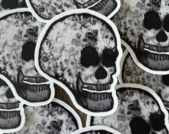 Skull Vinyl Sticker, Black and White Watercolor Illustration, Witchy Gothic Aesthetic, Matte Waterproof Sticker for Journal or Laptop