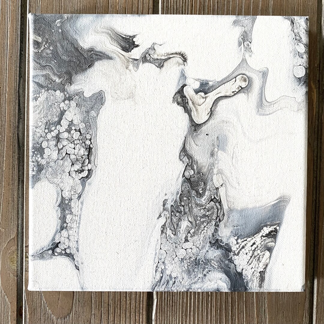 Original Fluid Art Painting: Black and White Abstract Acrylic on Canvas ...