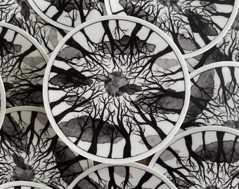 Spooky Forest Sticker: Moody Black and White Vinyl Decal