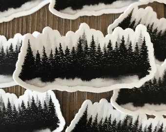 Watercolor Tree line, Pine Tree, Laptop sticker, water bottle sticker, nature sticker, forest sticker, vinyl sticker