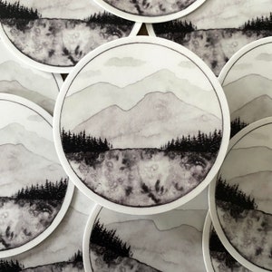 Nature sticker, waterproof, vinyl sticker, forest sticker, forest art, watercolor art, water bottle sticker, mountain sticker