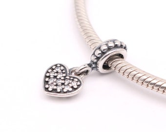 Authentic PANDORA Pave Heart Dangle with Clear CZ