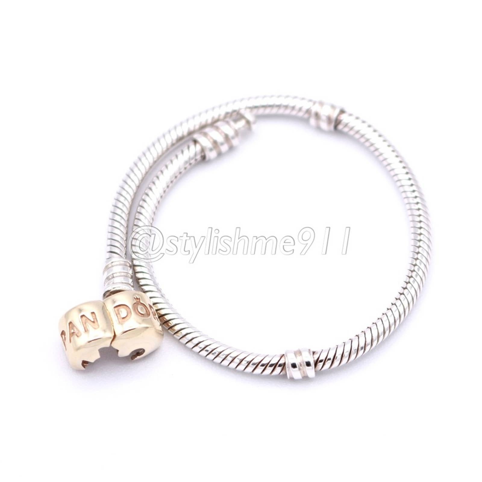 美品❣️パンドラブレスレット（シルバー&14Kイエローゴールド） PANDORA パンドラ ブレスレット Moments Heart & Snake Chain