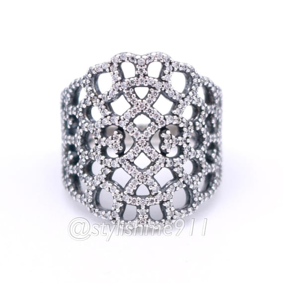Vintage Authentic Pandora Silver Shimmering Lace Ring Etsy