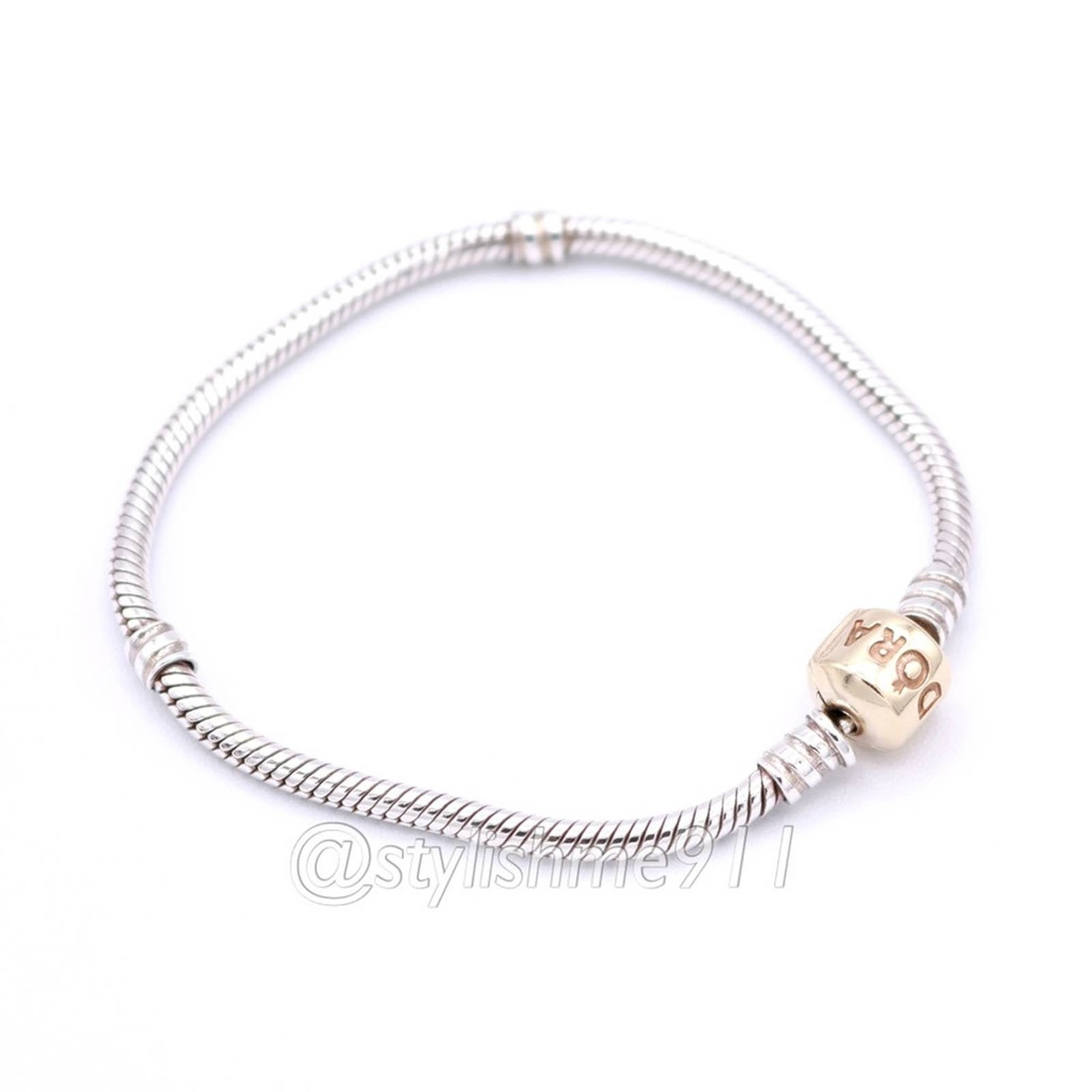 美品❣️パンドラブレスレット（シルバー&14Kイエローゴールド） PANDORA パンドラ ブレスレット Moments Heart & Snake Chain