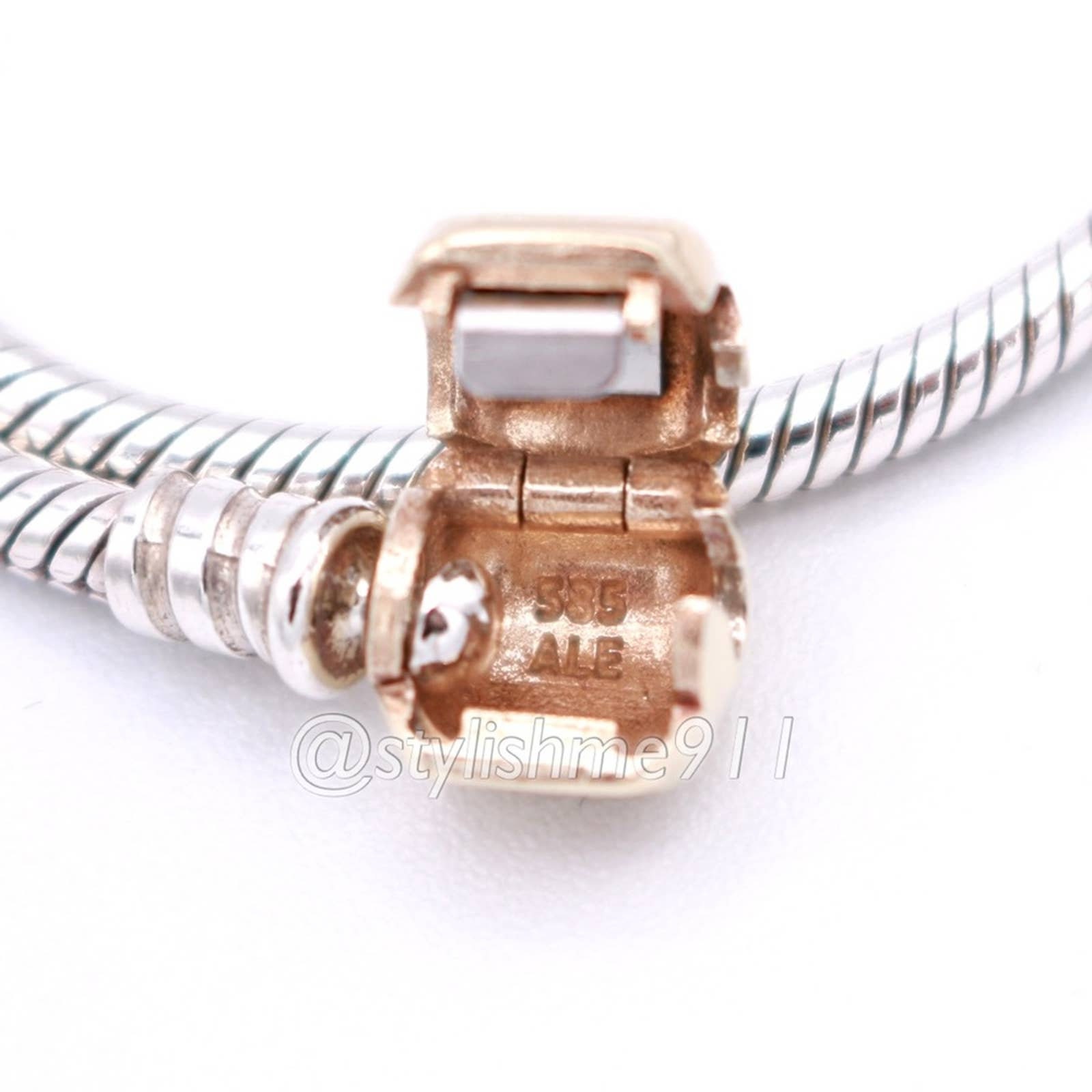 本物の PANDORA スターリング ブレスレット、14K ゴールド留め金付き